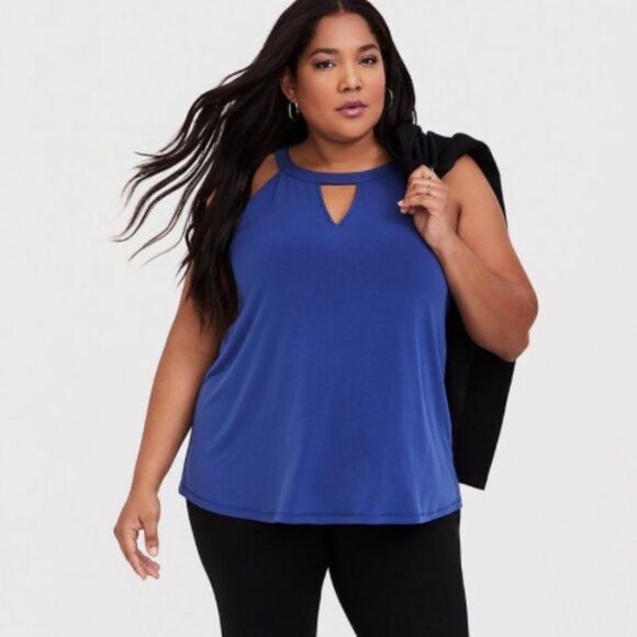 Torrid Studio Knit High Neck Keyhole Tank Top Blue Blouse 1X - Picture 1 of 4